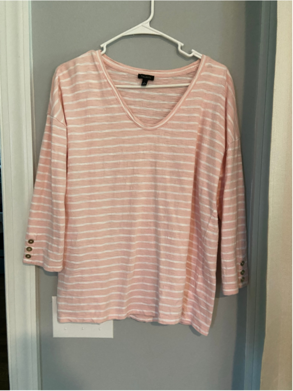 Pink and white striped blouse
